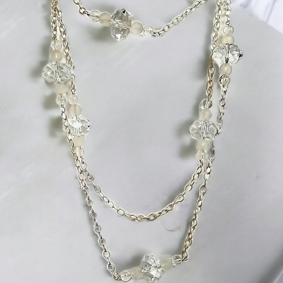 Vintage .925 Sterling Silver Faceted Crystal Long Beaded Necklace - Picture 3 of 16